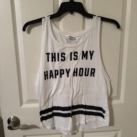 VICTORIAS SECRET PINK "THIS IS MY HAPPY HOUR" "PINK" TANKTOP TEE, MEDIUM - Picture 1 of 3